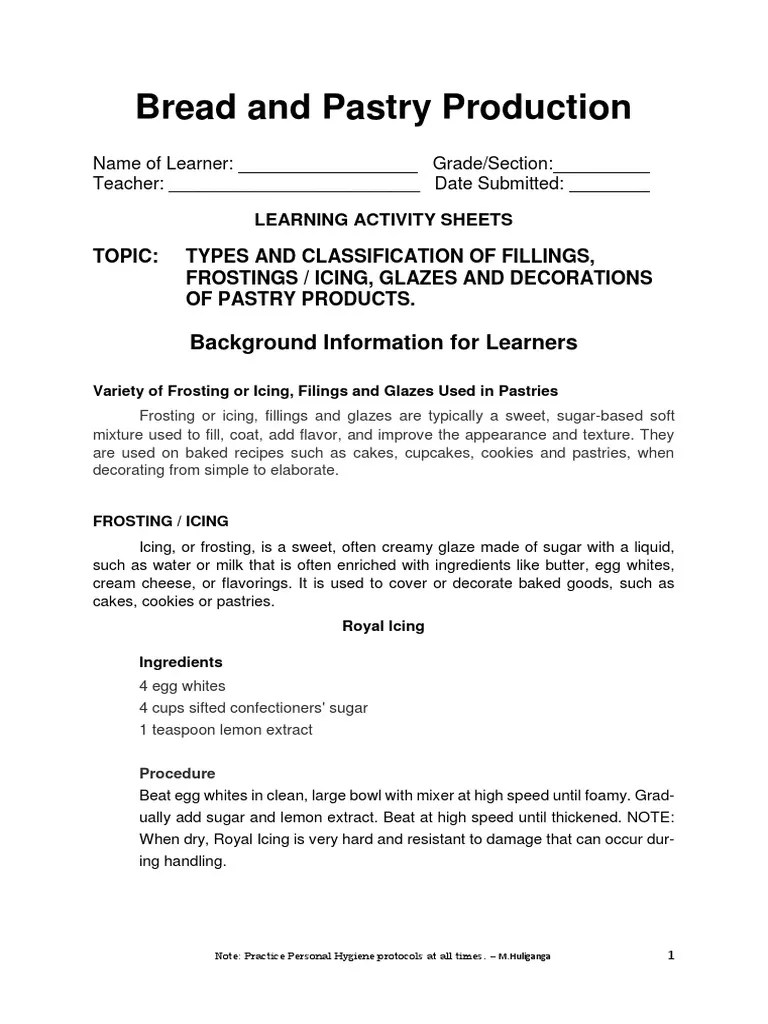 BPP Las Types And Classifications Of Fillings, Frostings Icing, Glazes ...