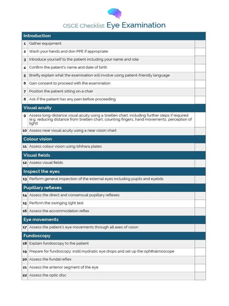 Eye Examination: OSCE Checklist | PDF | Clinical Medicine | Eye
