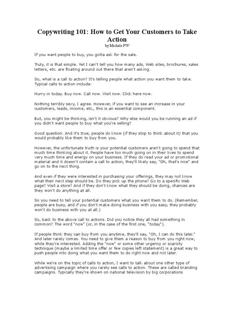 Copywriting 101: How To Get Your Customers To Take Action | PDF | Direct Marketing | Copywriting