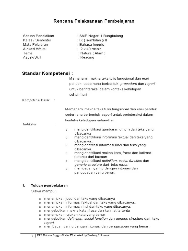 RPP Teks Report | PDF