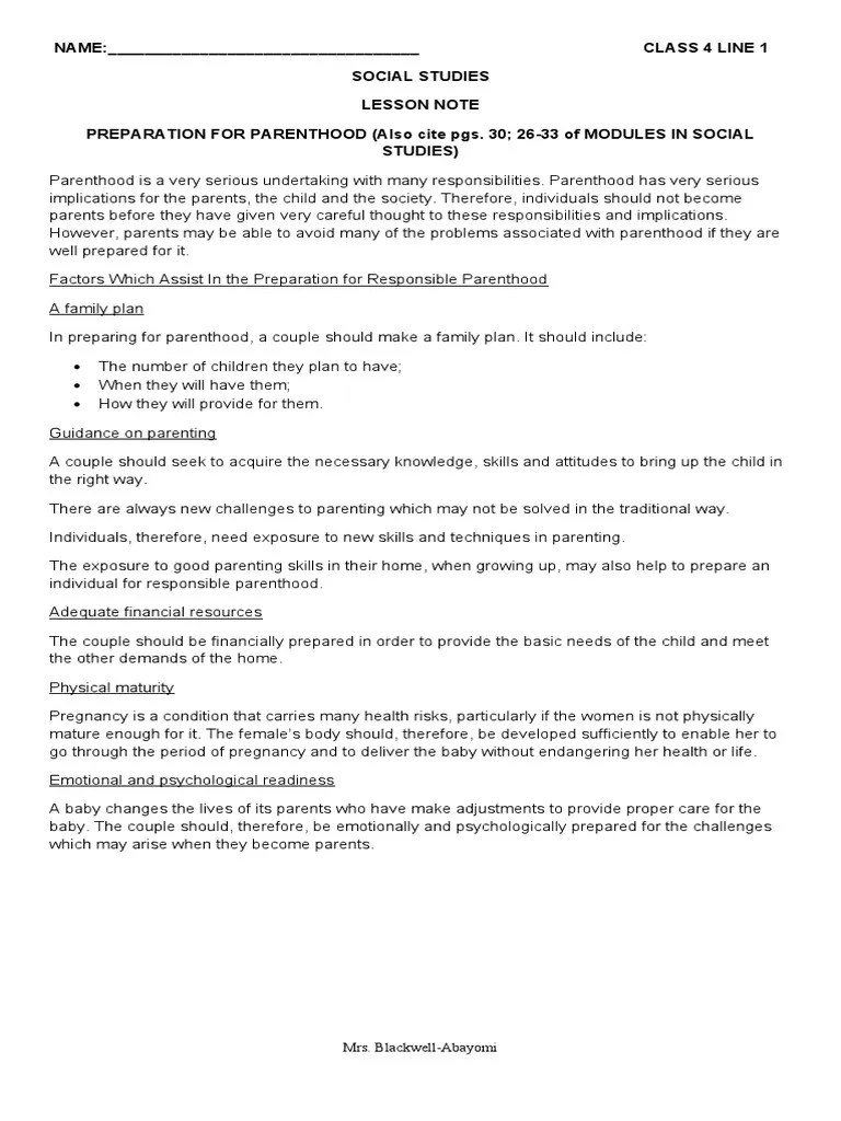 Preparation For Parenthood | PDF | Parenting | Relationships