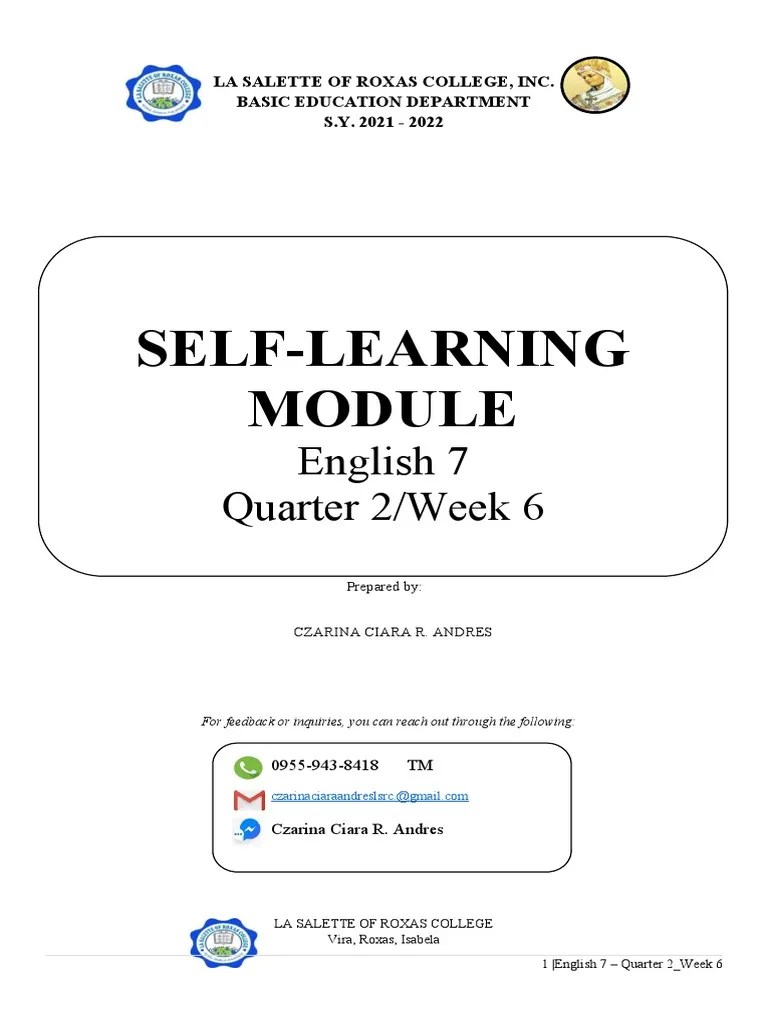 Learning Module (English 7) Q2 Week 6 | PDF | Analogy | Learning