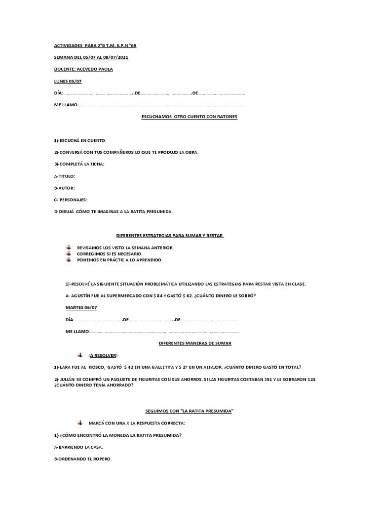 Actividades Para 2do B | PDF