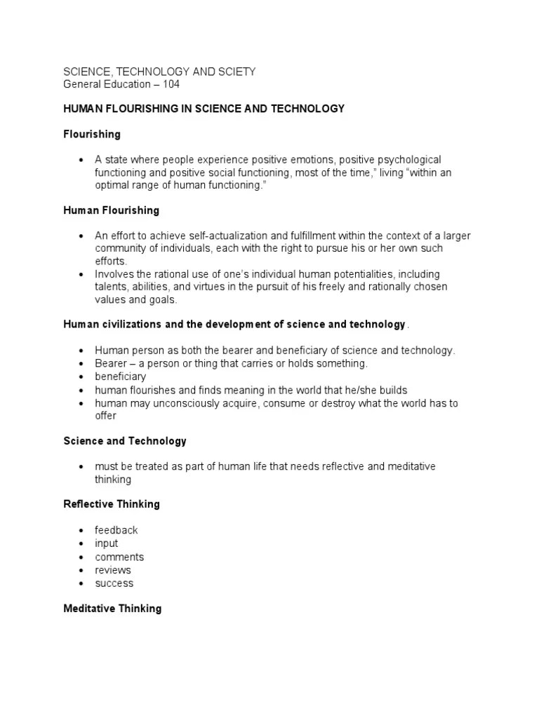 Human Flourishing In Science And Technology | PDF | Science | Thought