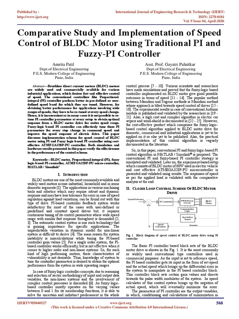 Comparative Study And Implementation Of Speed Control Of BLDC Motor Using Traditional Pi And ...