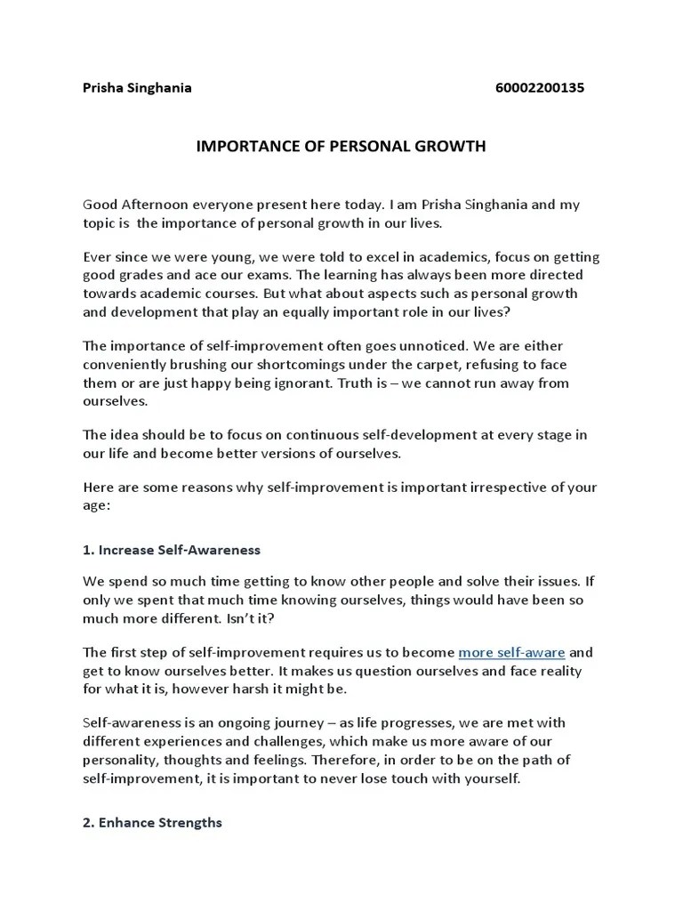 Importance Of Personal Growth | PDF | Personal Development | Self Awareness