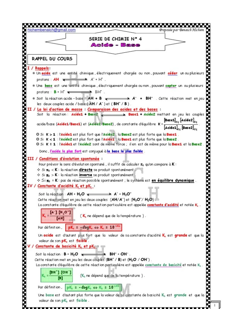 CH 4 (Acide Base) | PDF | Ph | Constante d&rsquo;acidité
