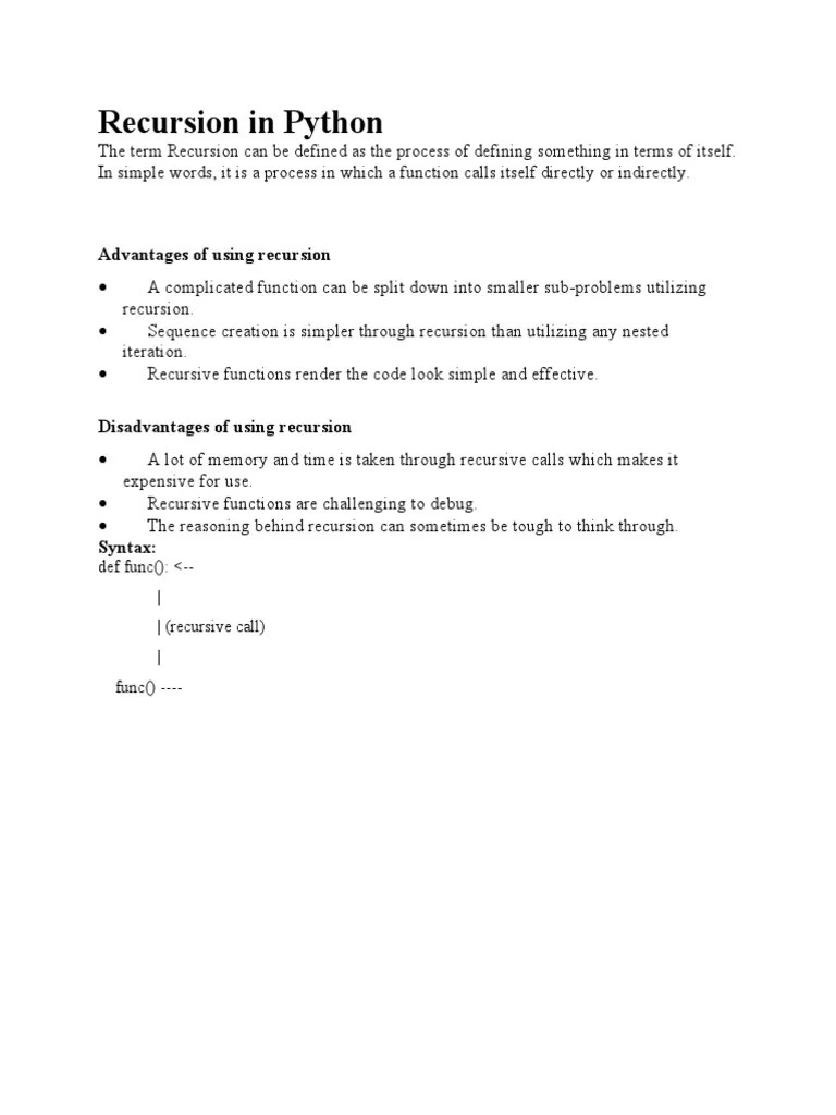 Recursion In Python: Advantages Of Using Recursion | PDF | Subroutine ...