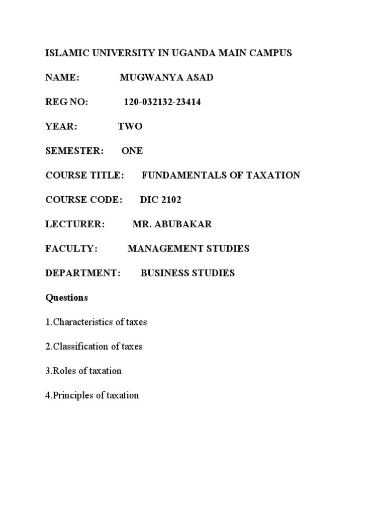 1.characteristics Of Taxes 2.classification Of Taxes 3.roles Of ...