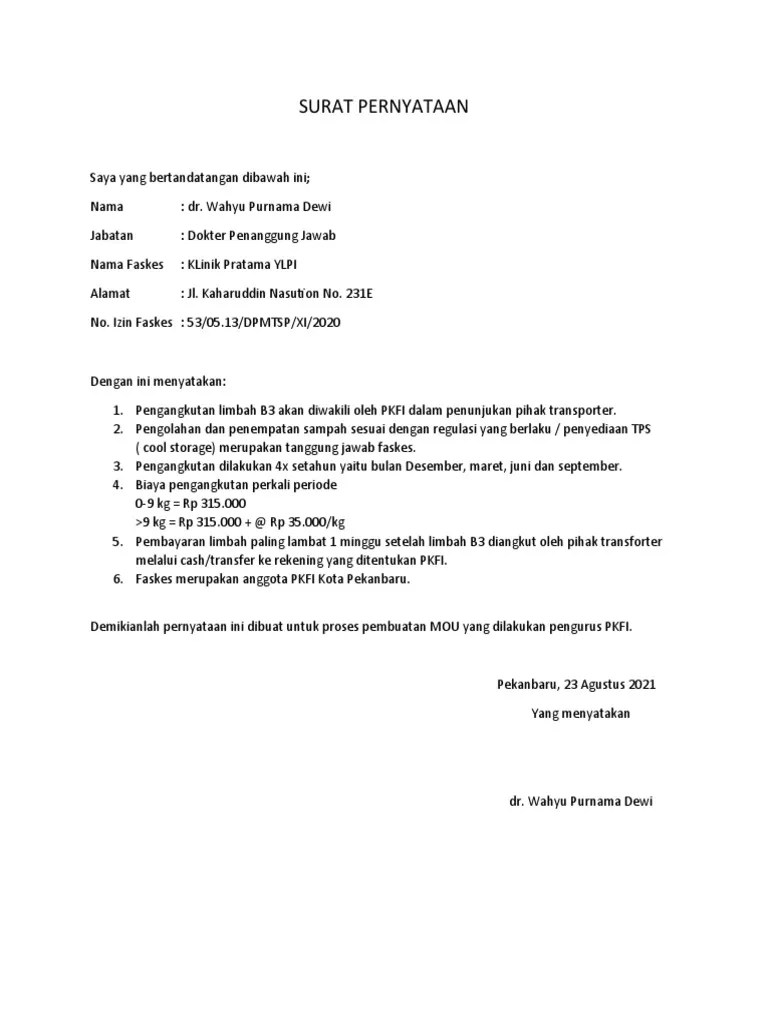 Surat Pernyataan Limbah B3 | PDF