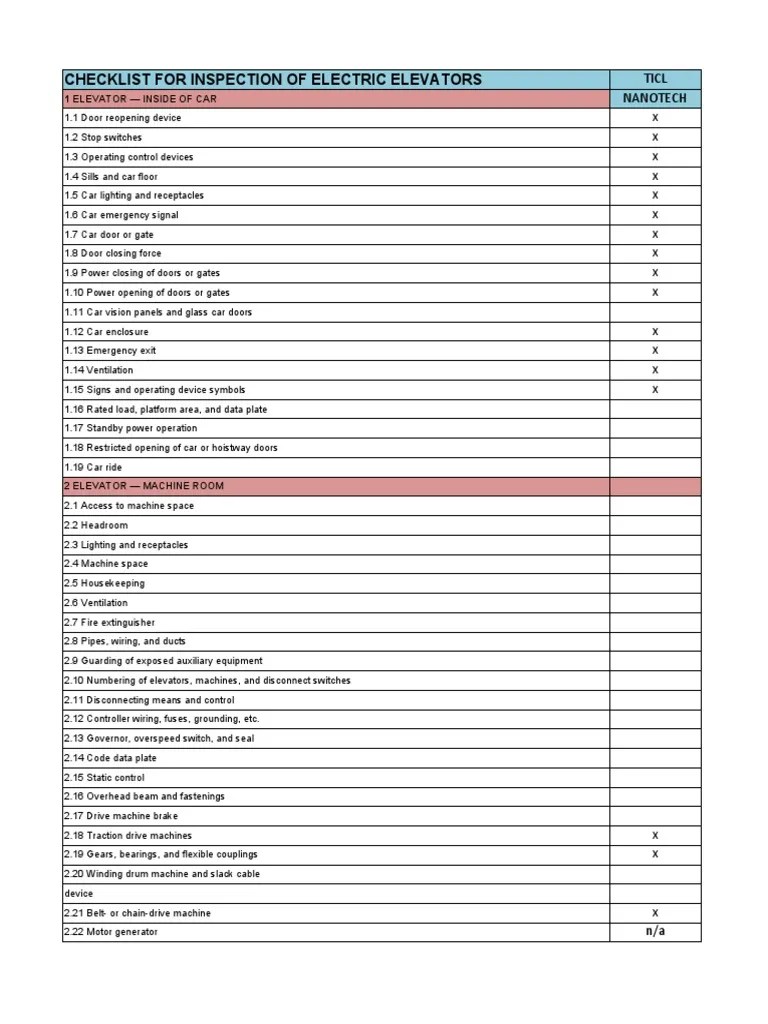 Elevator PM Checklist | PDF | Elevator | Door