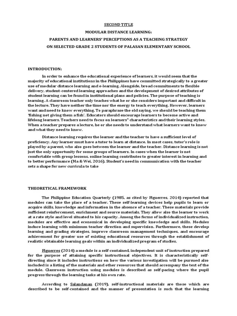 Modular Distance Learning: Parents And Learners' Perceptions As A ...