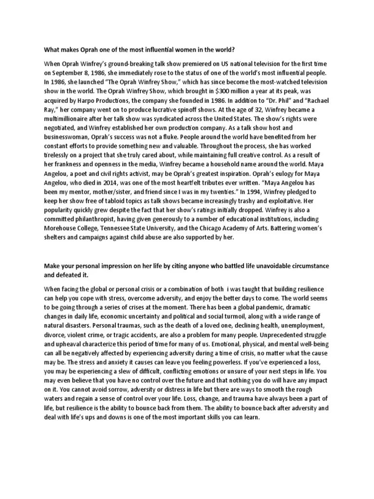 What Makes Oprah One Of The Most Influential Women In The World? | PDF | Psychological ...