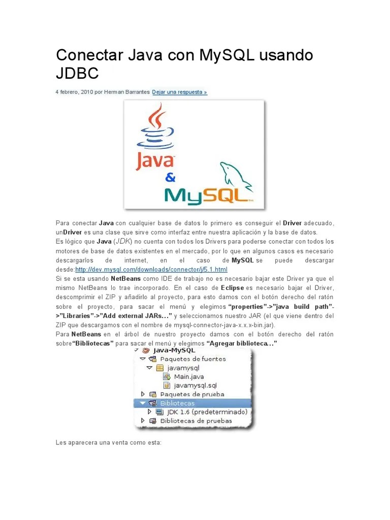 Conectar Java Con MySQL Usando JDBC | PDF | Mi Sql | Java (lenguaje De ...