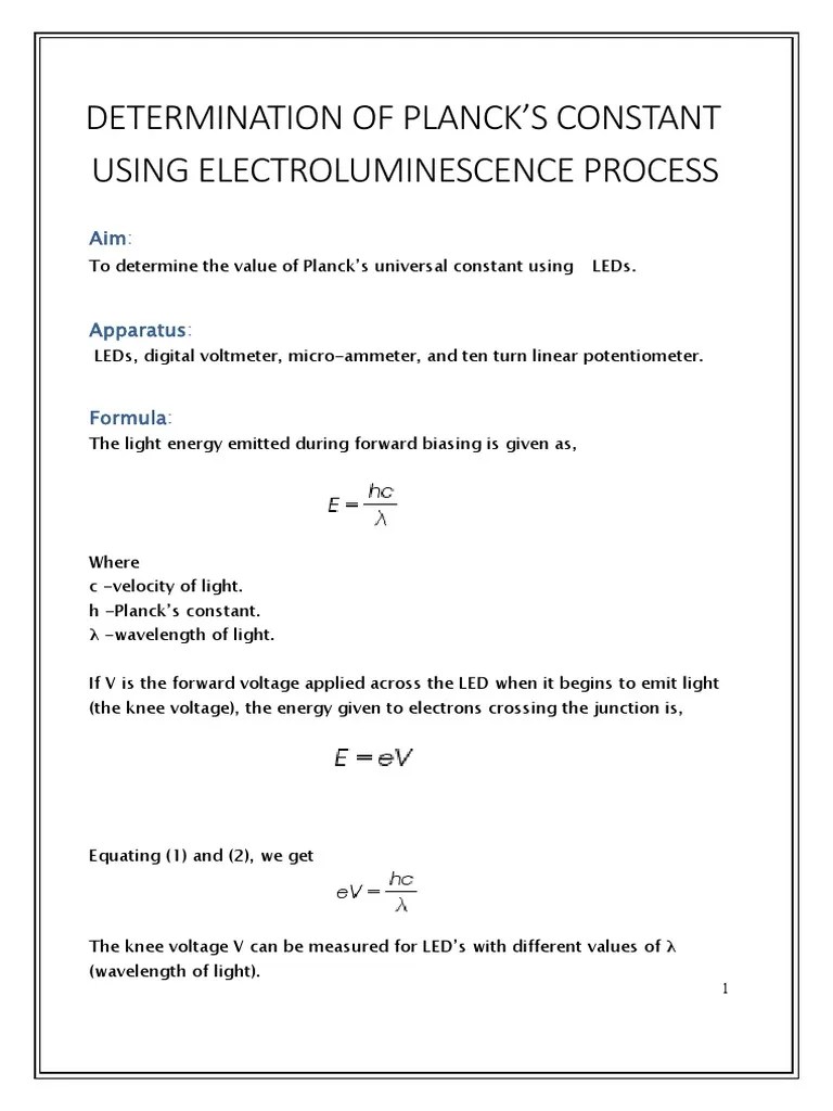 Plancks Constant Experiment Report | PDF | Light Emitting Diode | Voltage