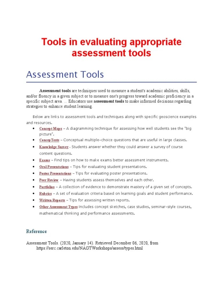 Lesson 2 - Tools In Evaluating Appropriate Assessment Tools | PDF ...