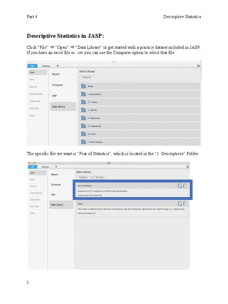 4 Descriptive Statistics JASP | PDF | Skewness | Statistics