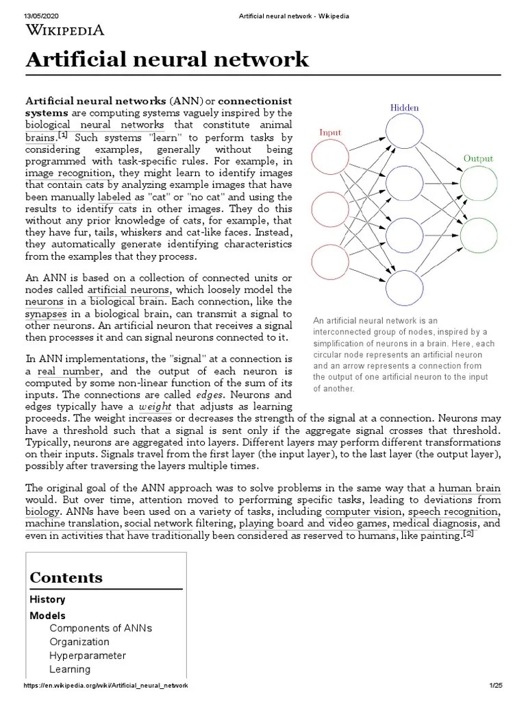 Artificial Neural Network - Wikipedia | PDF | Artificial Neural Network | Machine Learning