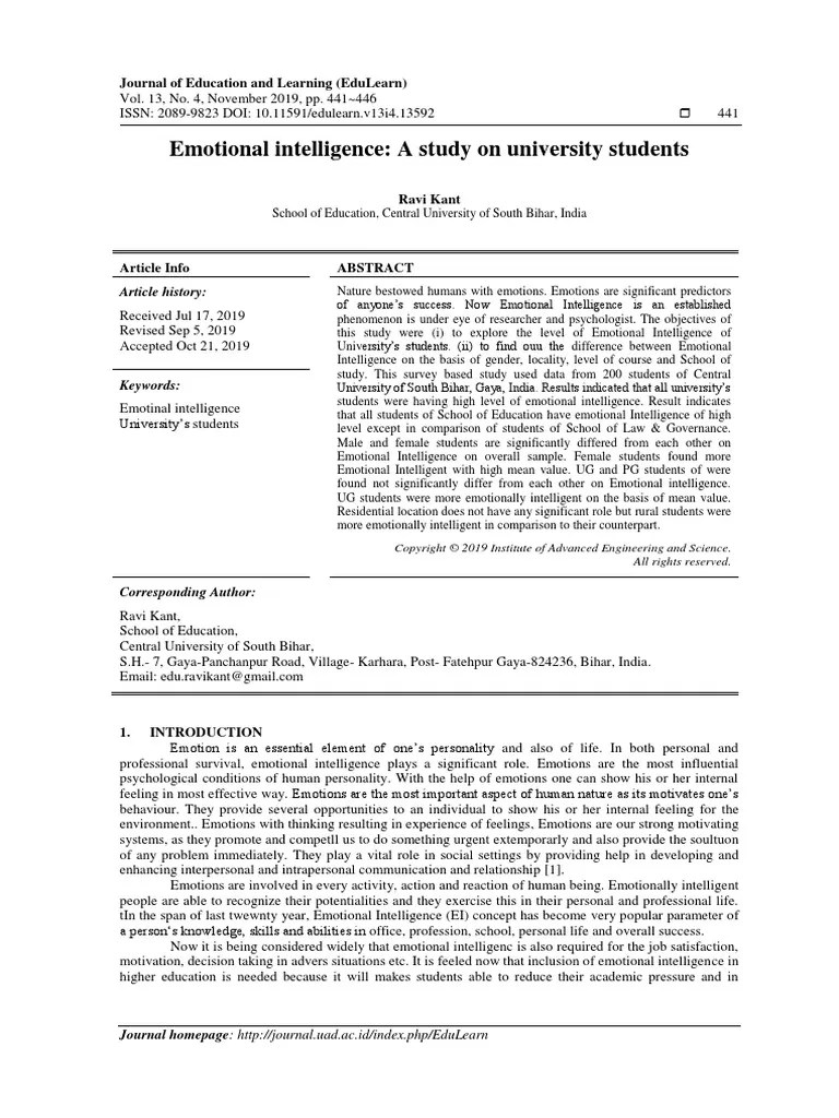 Emotional Intelligence: A Study On University Students | PDF ...