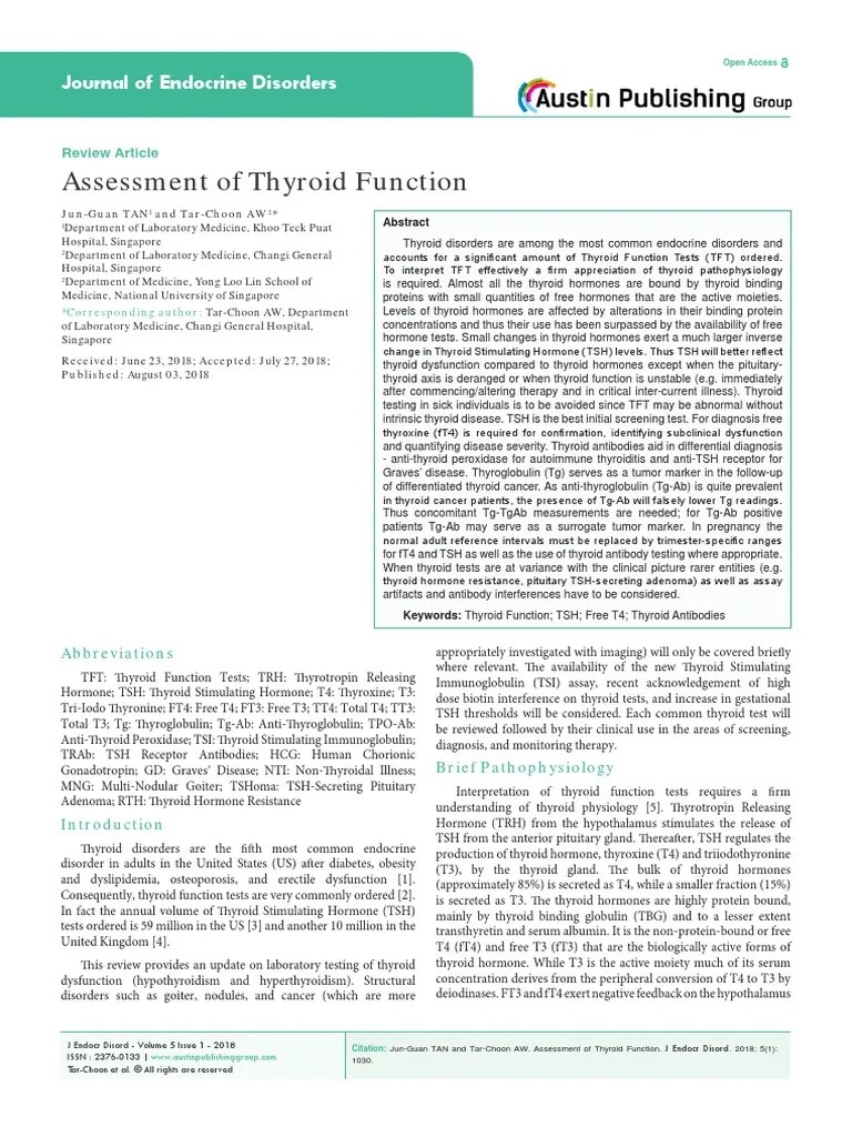 Assessment Of Thyroid Function | PDF | Thyroid Stimulating Hormone ...