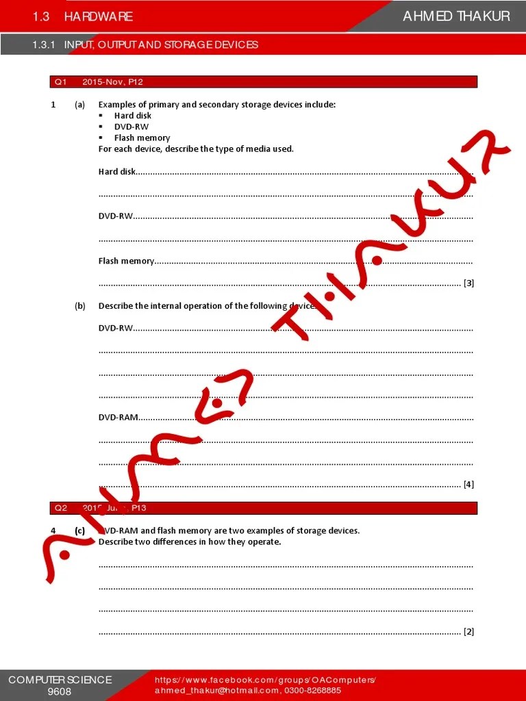 1.3.1 Input, Output And Storage Devices | Download Free PDF | Computer ...