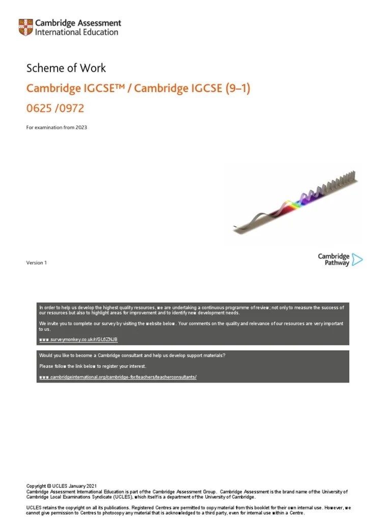 0625 Scheme Of Work (For Examination From 2023) | PDF | Mass | Weight