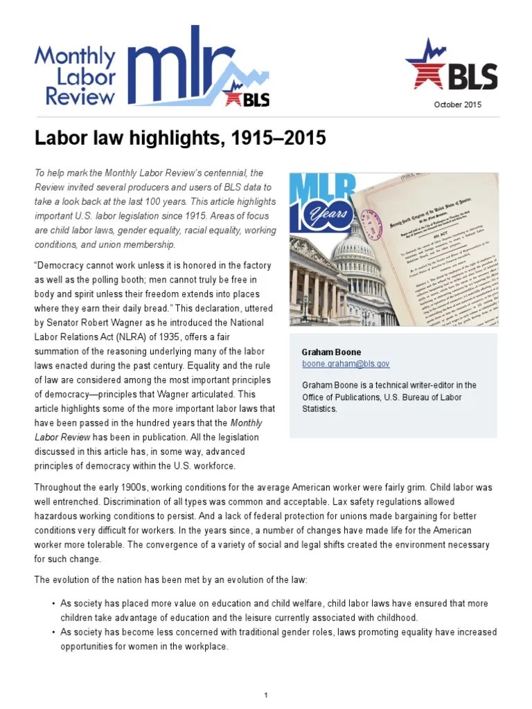 Labor Law Highlights, 1915-2015: Labor Review Has Been In Publication. All The Legislation | PDF ...