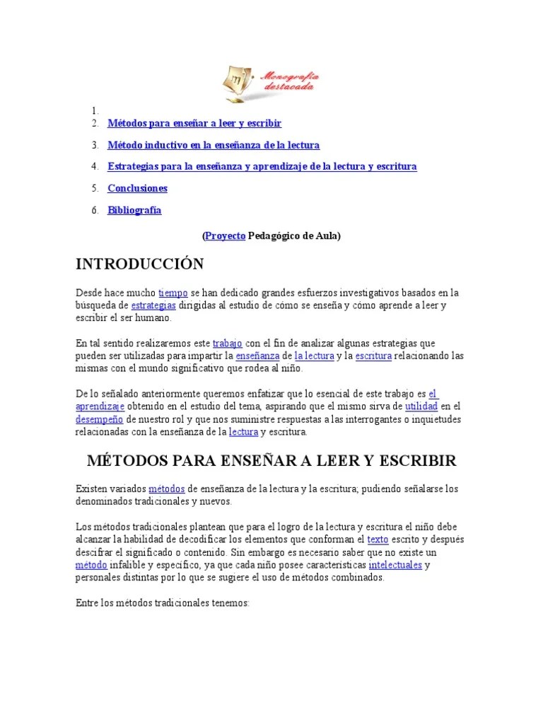 Métodos Para Enseñar A Leer Y Escribir | PDF | Aprendizaje | Procesos ...