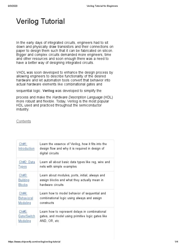 Verilog Tutorial For Beginners | Download Free PDF | Hardware ...