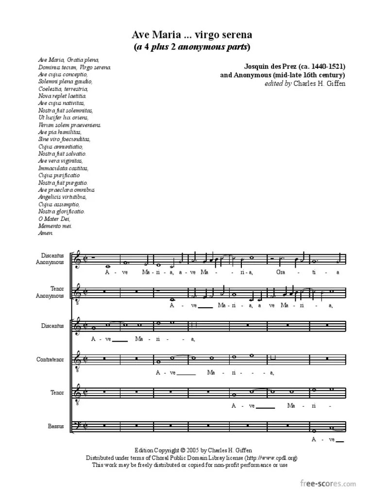 Des Prez Josquin Ave Maria A 4 Plus 2 | PDF