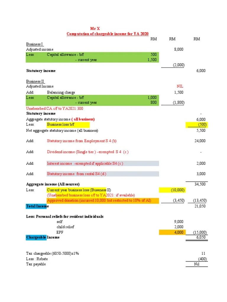 Individual Chargeable Income (Section 4a To 4d) Tax Computation Format | PDF | Government ...