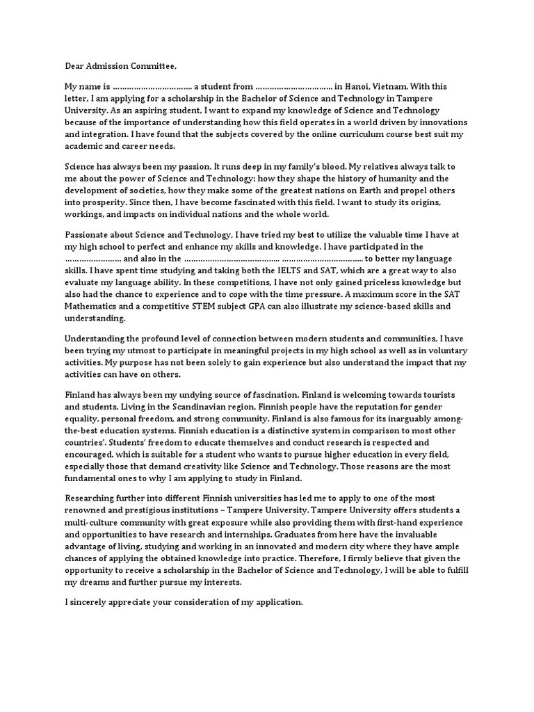 Motivation Letter Sample | PDF | Science, Technology, Engineering, And ...