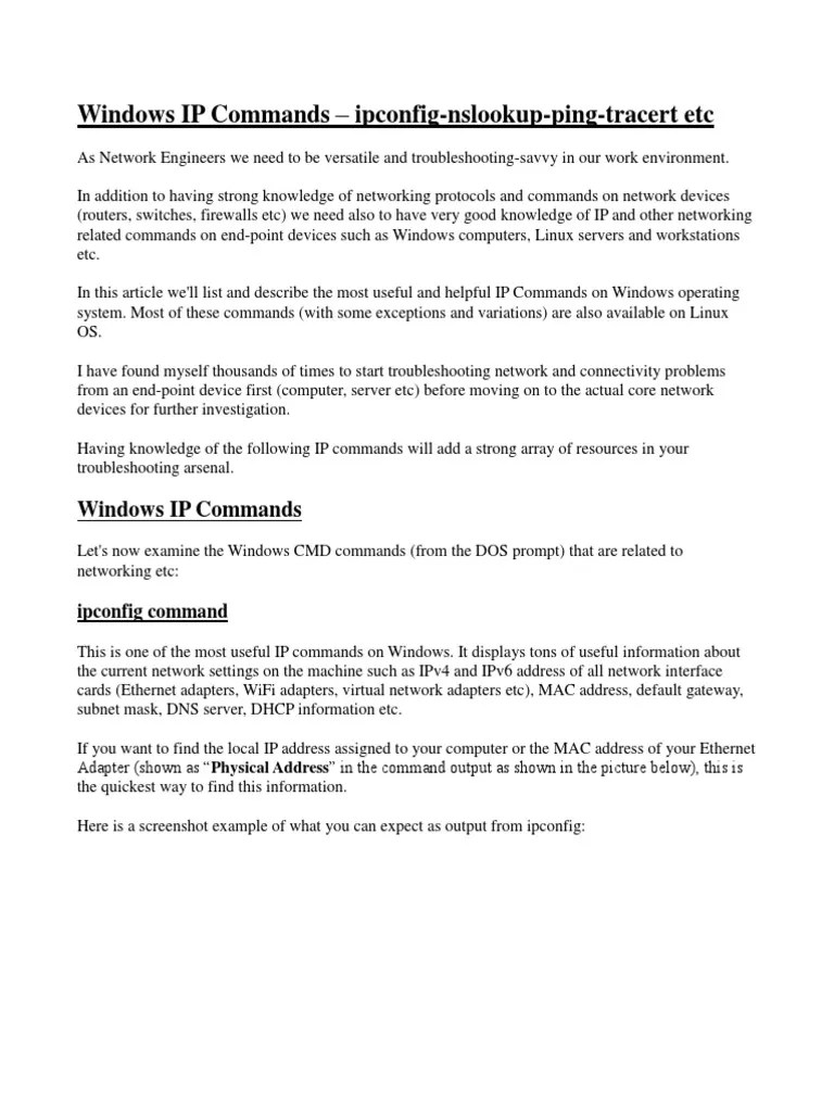 Windows IP Commands - Ipconfig-Nslookup-Ping-Tracert Etc | PDF | Domain ...