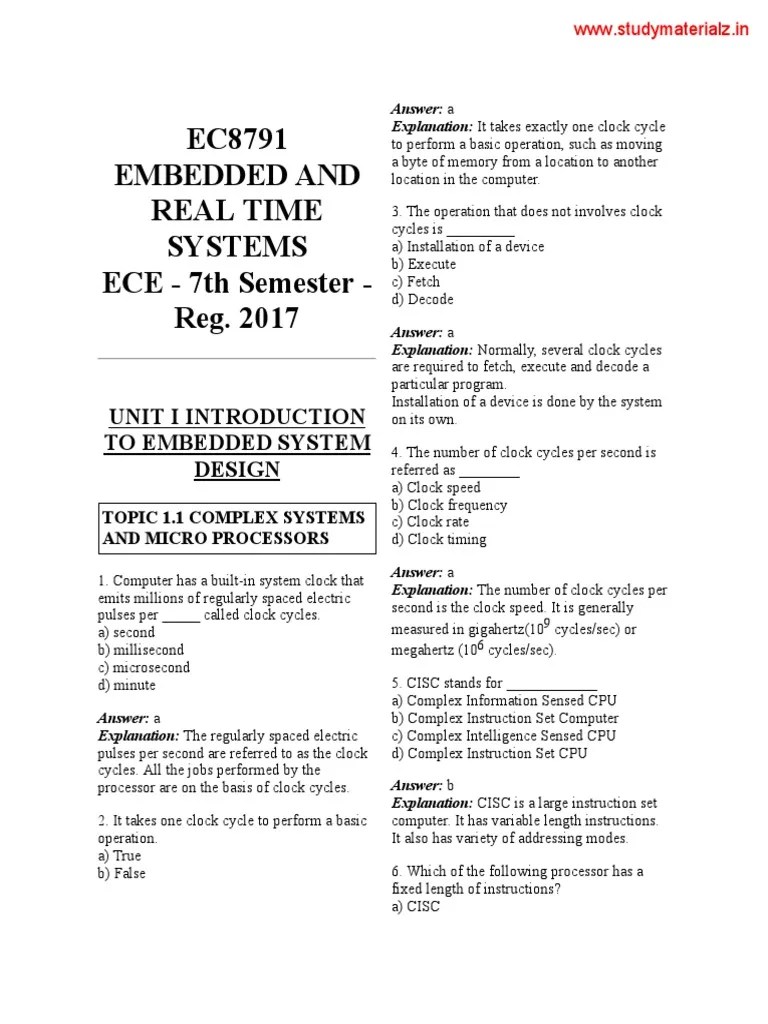 Ec8791 Embedded And Real Time Systems | PDF | Arm Architecture ...