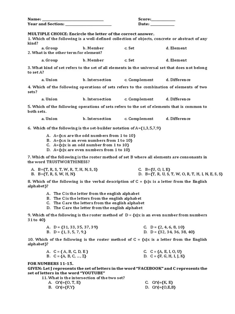 Sets And Set Operation | PDF | Set (Mathematics) | Languages