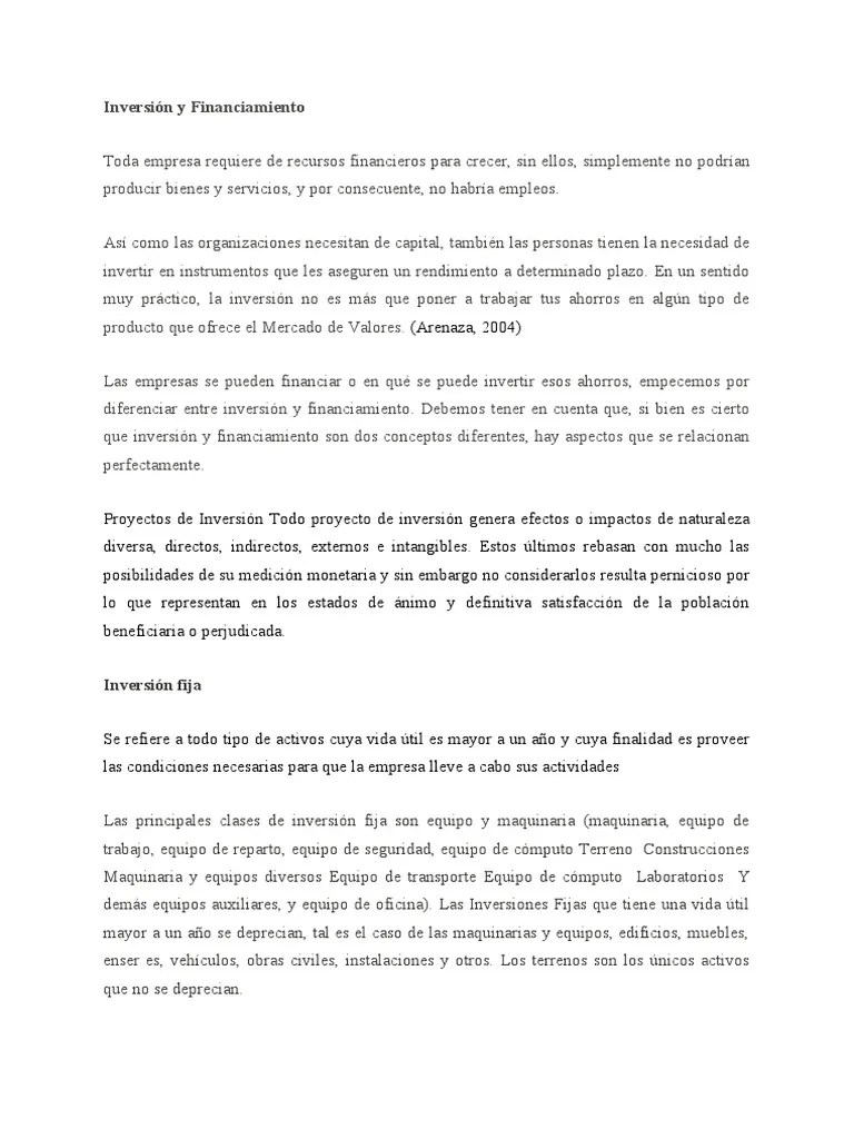 Inversión Y Financiamiento | PDF | Capital De Trabajo | Inversiones