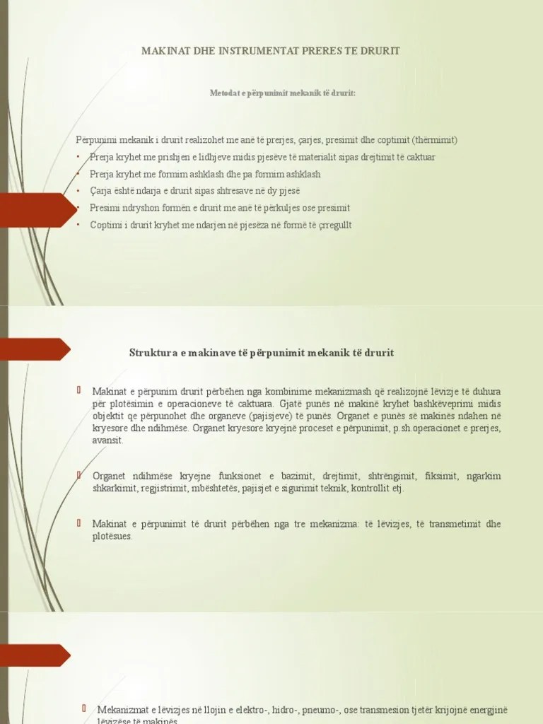 Leksion 1 Makinat Dhe Instrumentat Preres Te Drurit | PDF