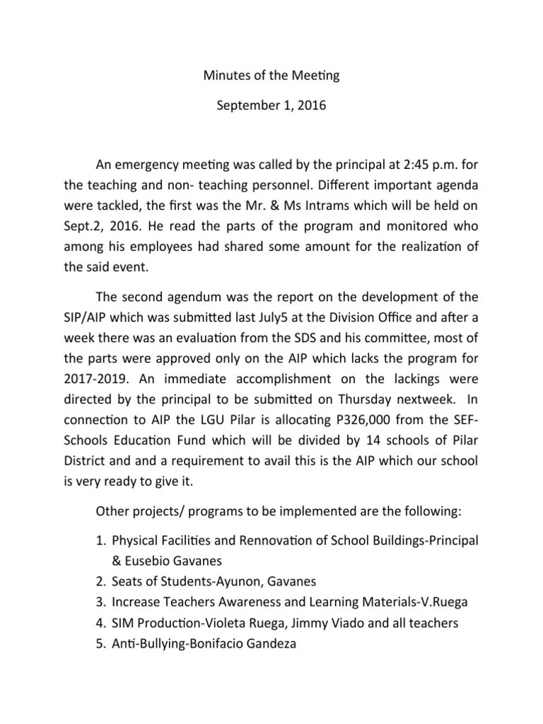 Minutes Of The Meeting | PDF