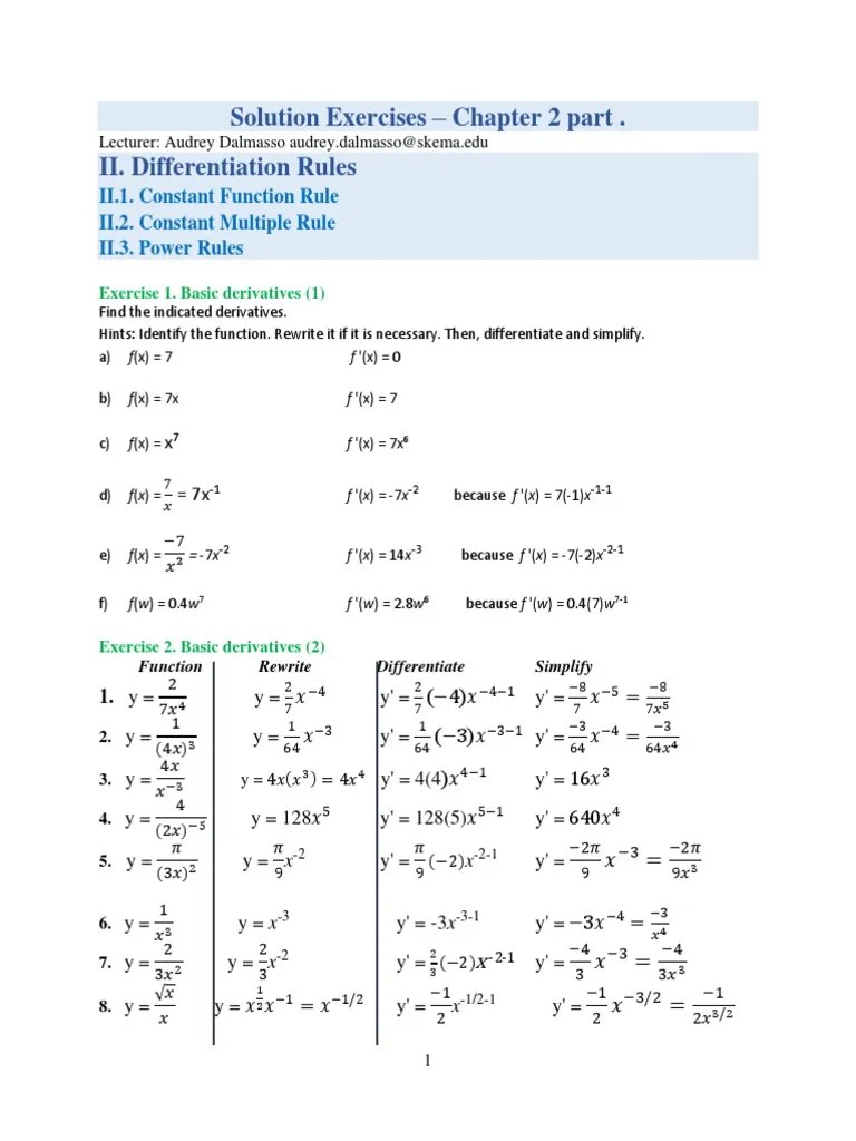 Solution Exercises Chapter 2 Part 1 | PDF | Derivative | Rates