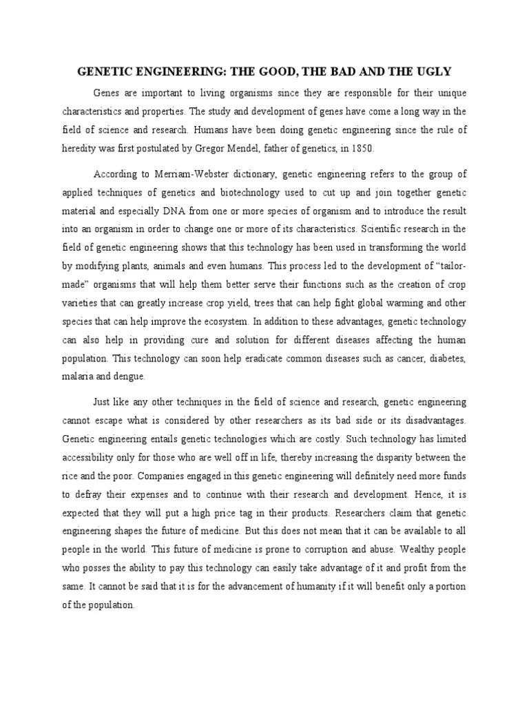 Genetic Engineering: The Good, The Bad And The Ugly | PDF | Genetic Engineering | Genetics