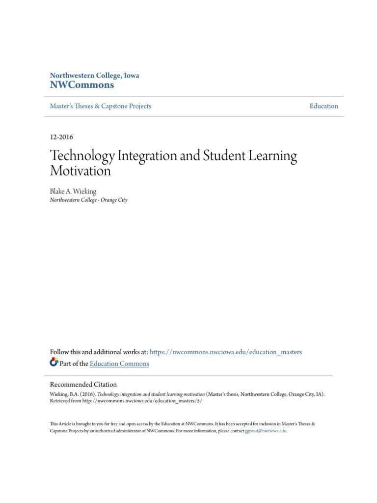 Technology Integration And Student Learning Motivation | PDF ...