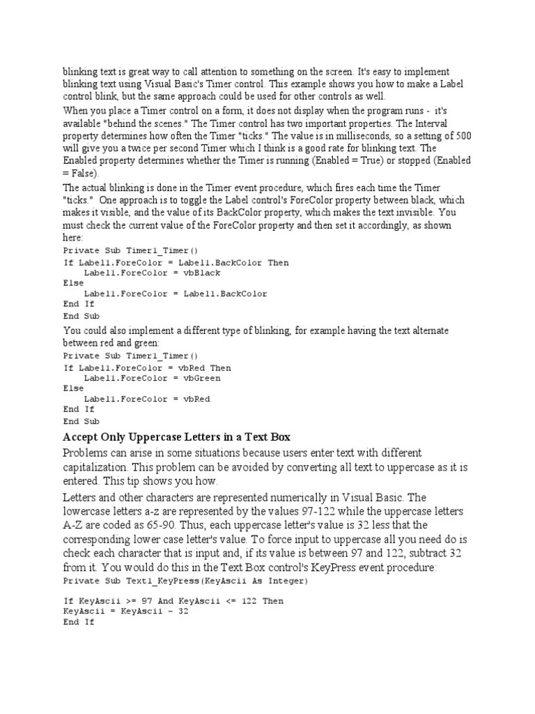 Visual Basic Notes | PDF | Subroutine | Letter Case