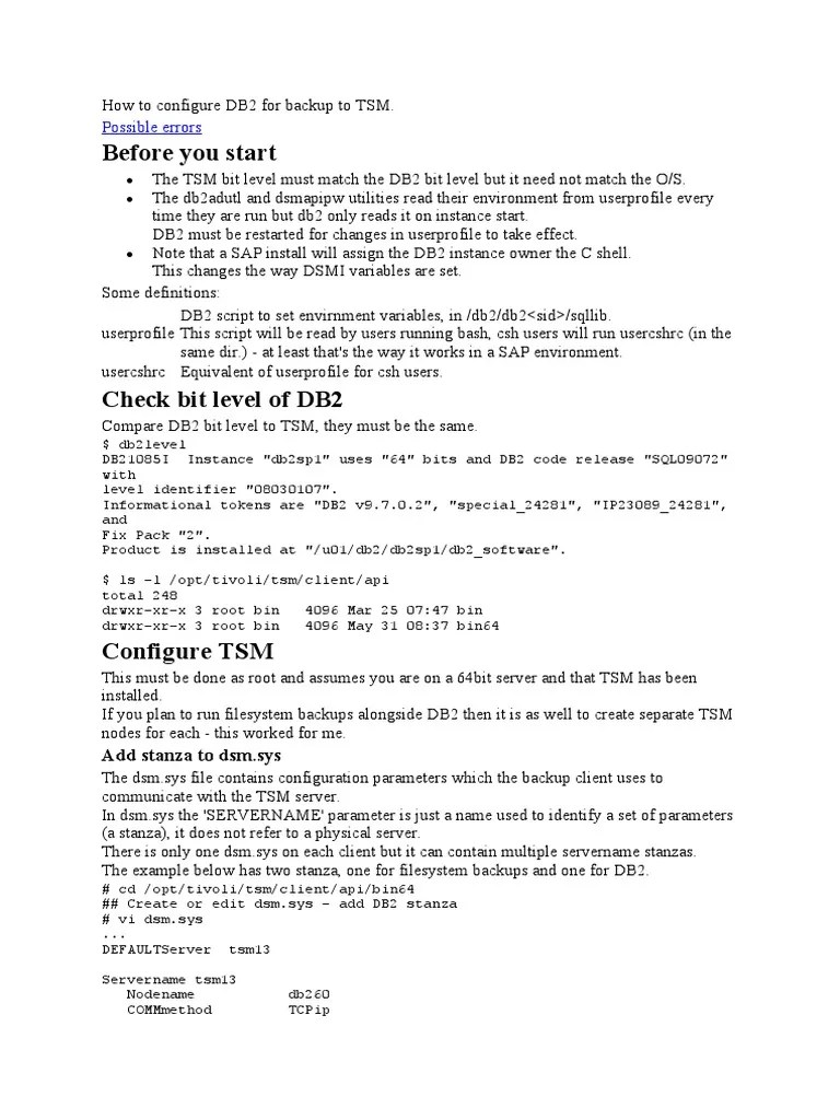 DB2 Backup To TSM | PDF | Databases | Backup