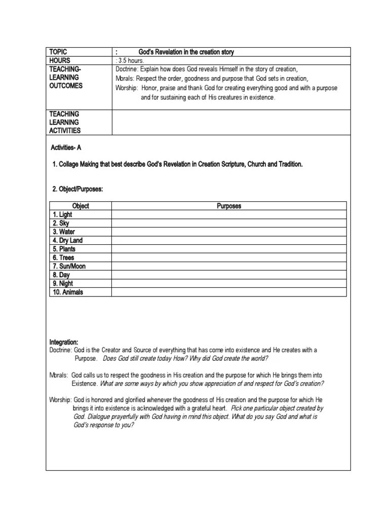 Gods Revelation In The Creation Story | PDF | Genesis Creation ...