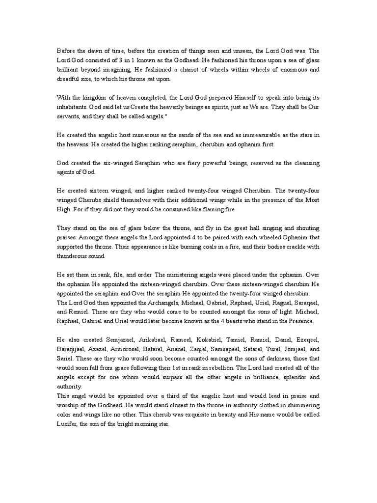 The Creation And Fall Of Lucifer | PDF | Angel | Christian Belief And ...