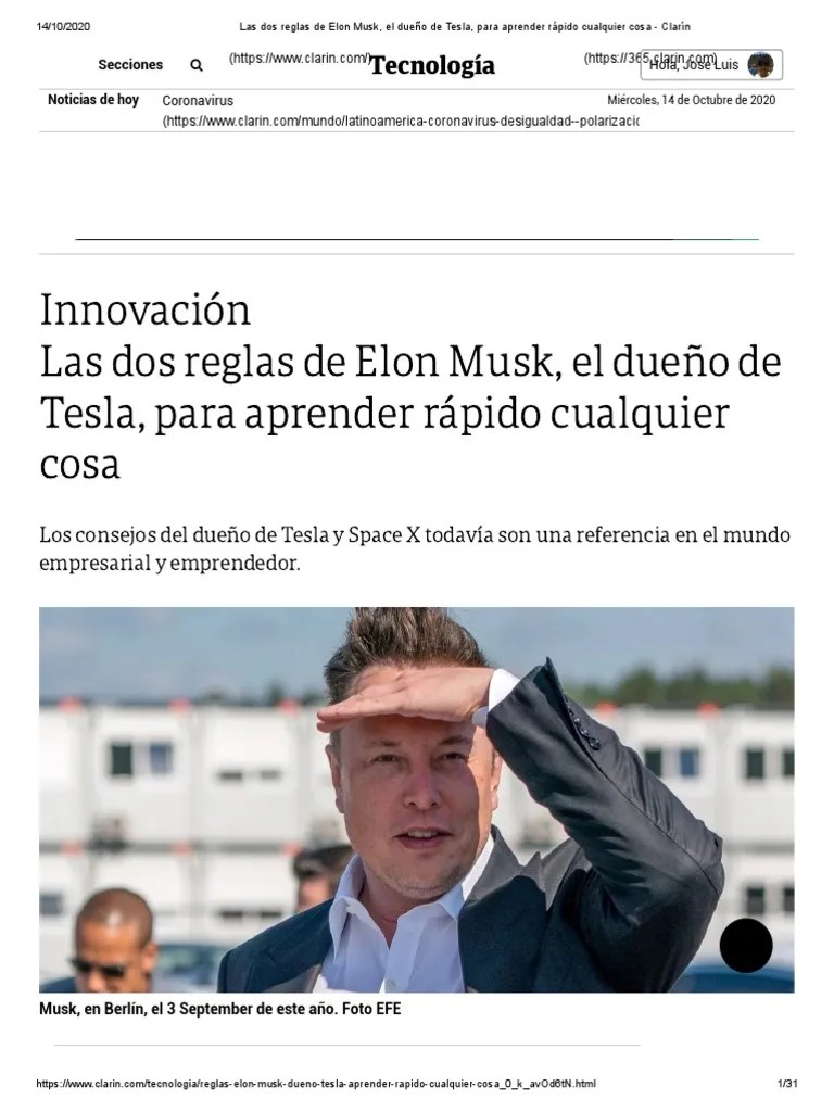 Las Dos Reglas De Elon Musk, El Dueño De Tesla, Para Aprender Rápido Cualquier Cosa - Clarín ...