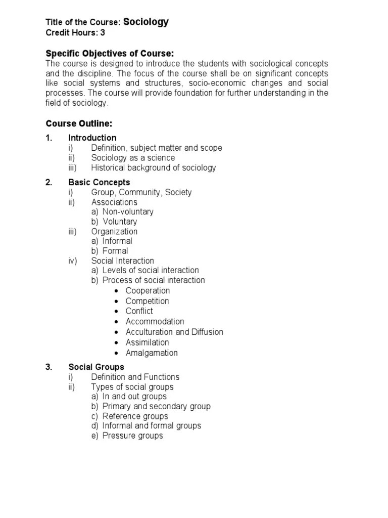 Sociology Course Outline | PDF | Sociology | Social Group