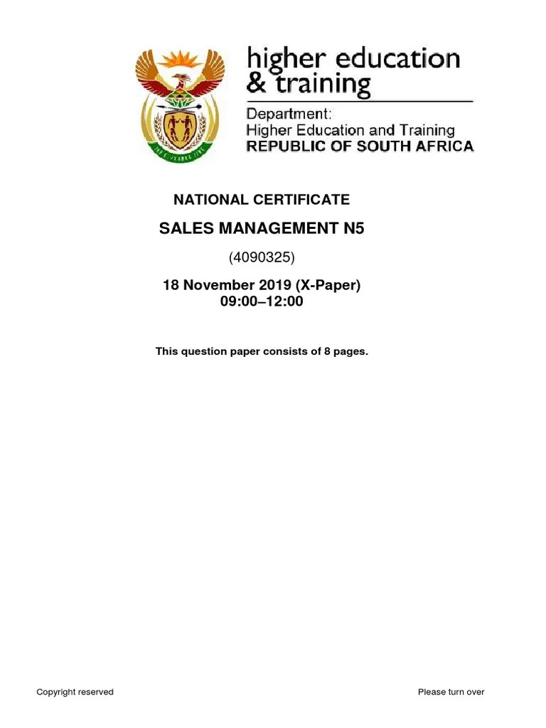 SALES MANAGEMENT N5 QP NOV 2019.edited | PDF | Sales | Market (Economics)