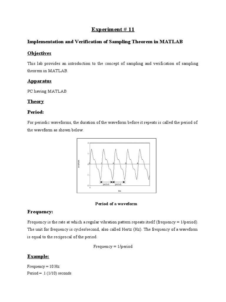 Experiment # 11: Implementation And Verification Of Sampling Theorem In ...