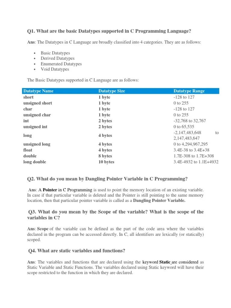 Viva Questions (C Programming) | PDF | Pointer (Computer Programming ...
